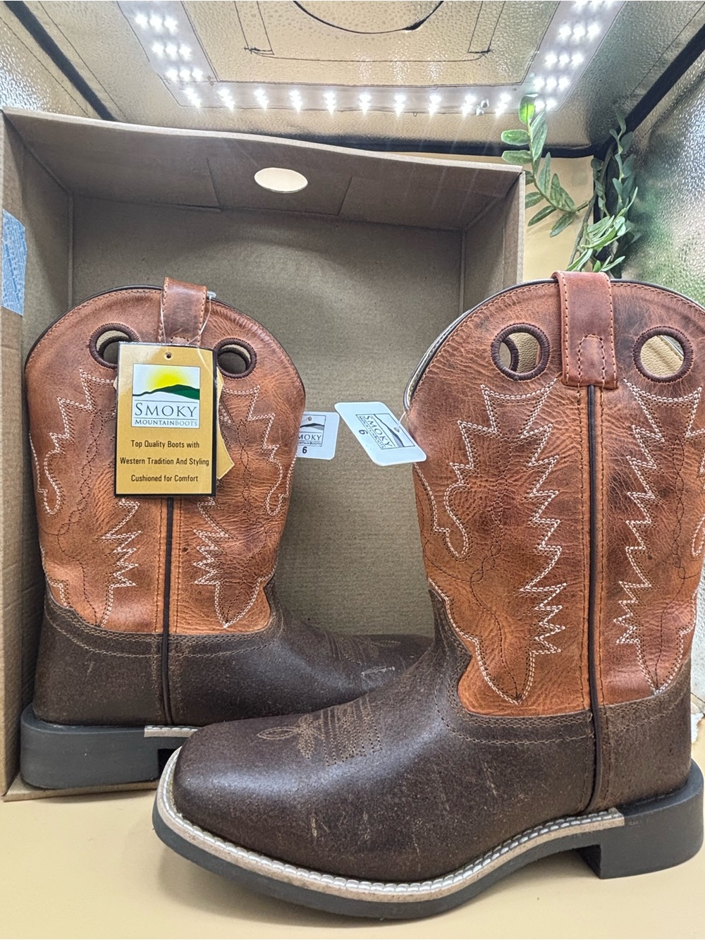 Smoky Mountain Patt Bronco Youth Western Boots Size 6 Brown Distressed